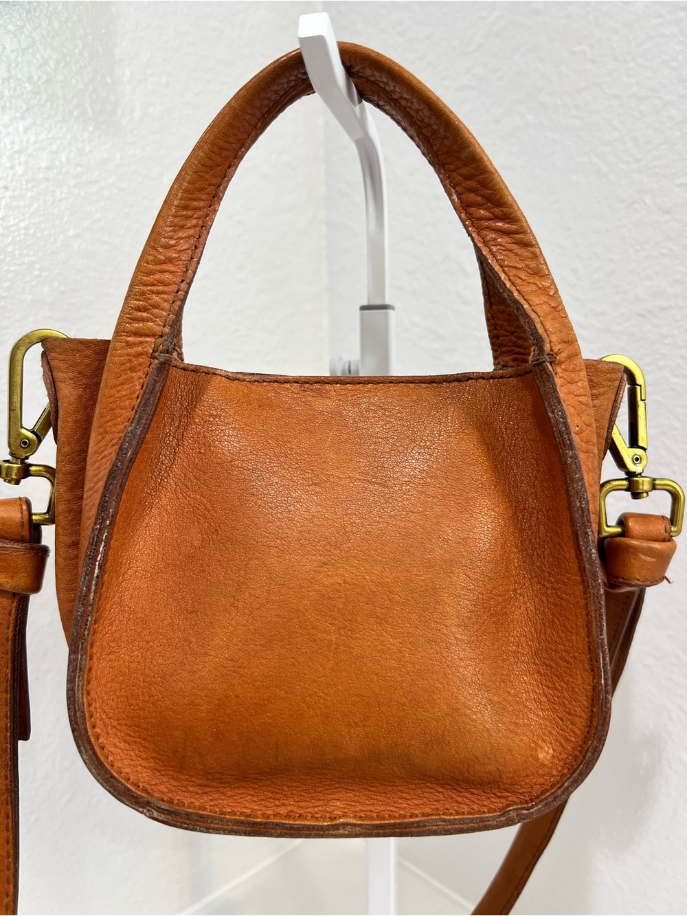 Madewell Tiny Leather Crossbody Top Handle Bag Cognac Mini Satchel Convertible